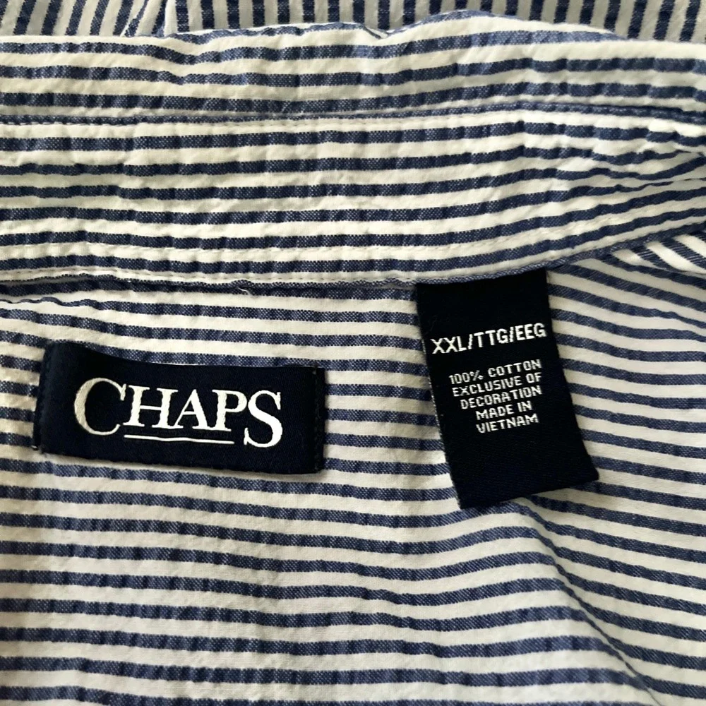 Vintage Seersucker Button Up Shirt Men's XXL Blue White Stripes Classic Preppy